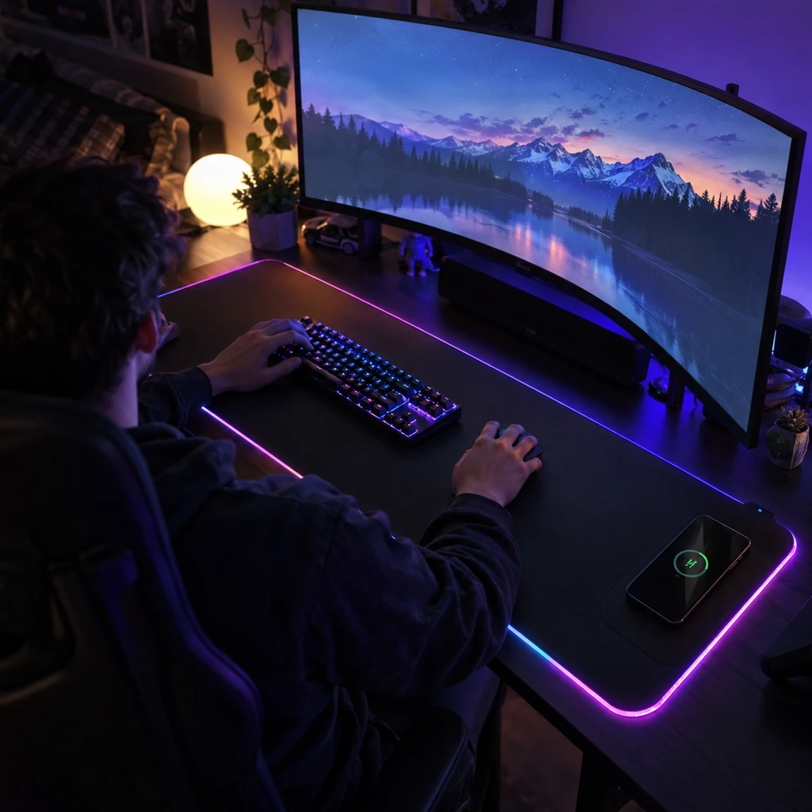 RGB Gaming Mouse Pad with Wireless Charging, XL Desk Mat